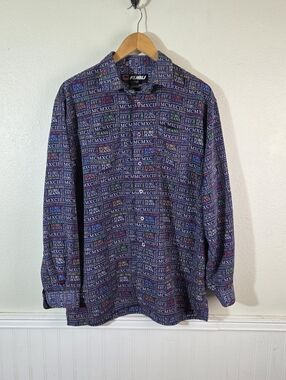 Vintage FUBU The Collection XL All Over Logo Spellout Y2K Button Up Shirt